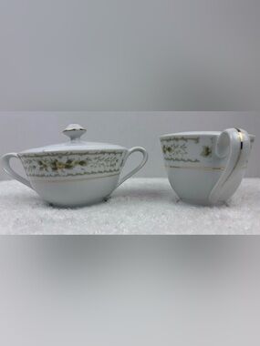 Vintage Waverly Fine China Sugar Bowl with Lid and Creamer-#3901 Pattern